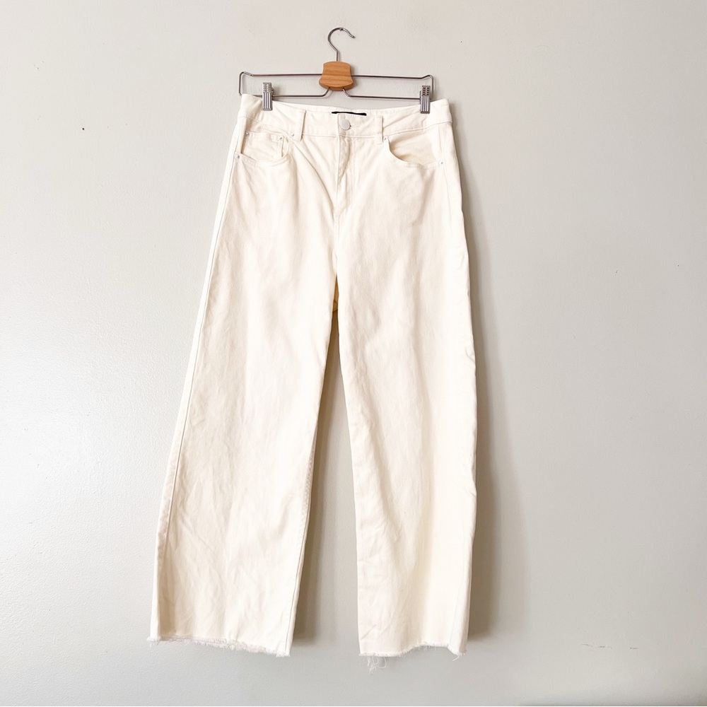 Decjuba Wide Leg Jeans Trouser Raw Hem High Rise Off White Size 12.